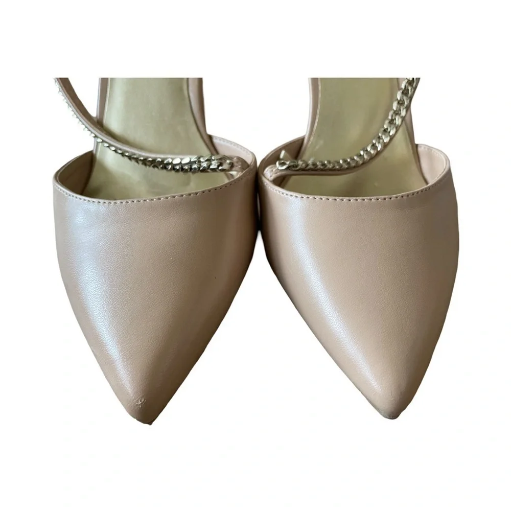 Nine West Nude Slingback Pointed Toe Heels with Chain Detail Size 8.5